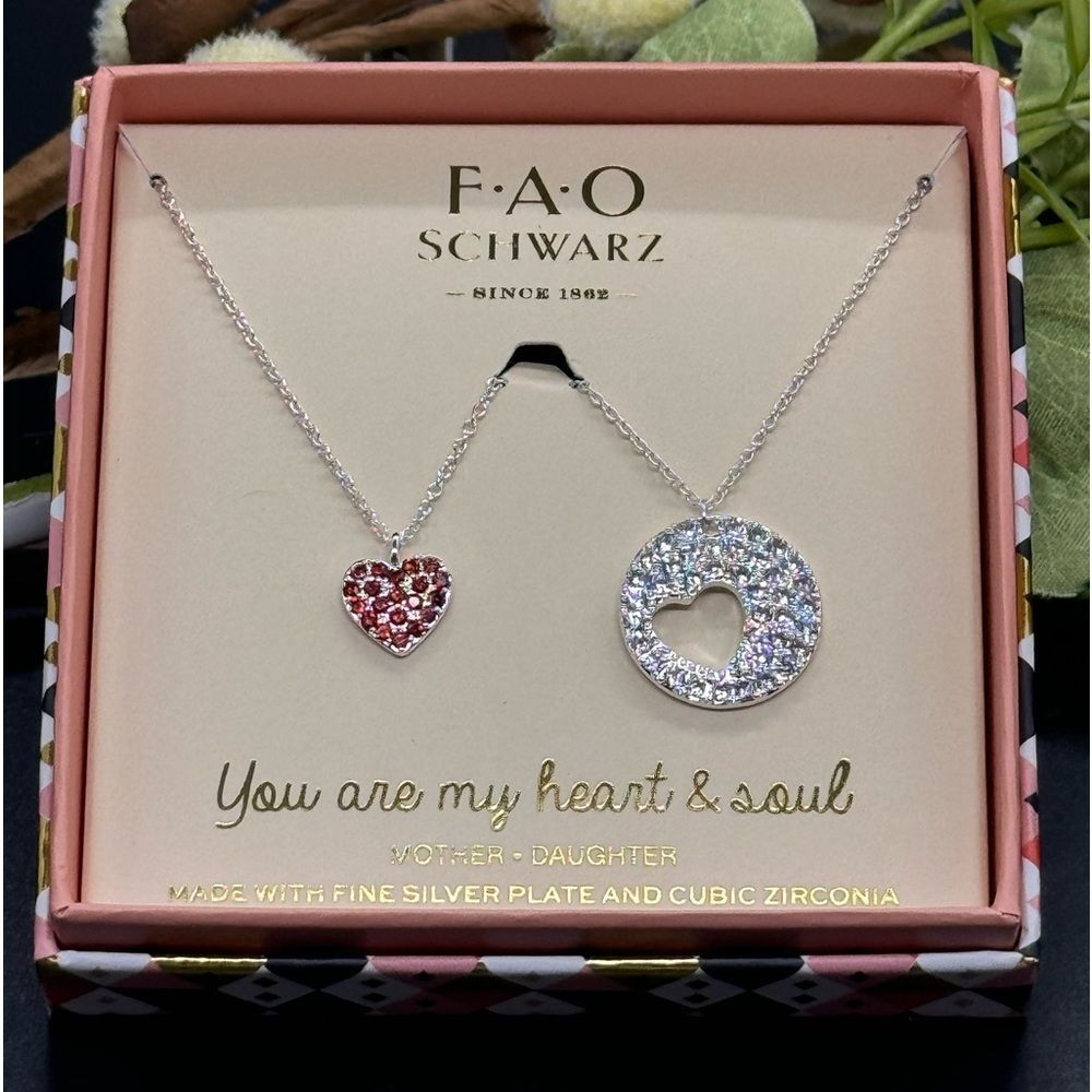 FAO Schwarz Fine Silver Heart Pendant Necklace Set